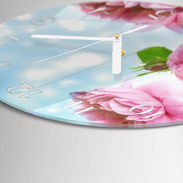 Glas wanduhr Pfingstrosen