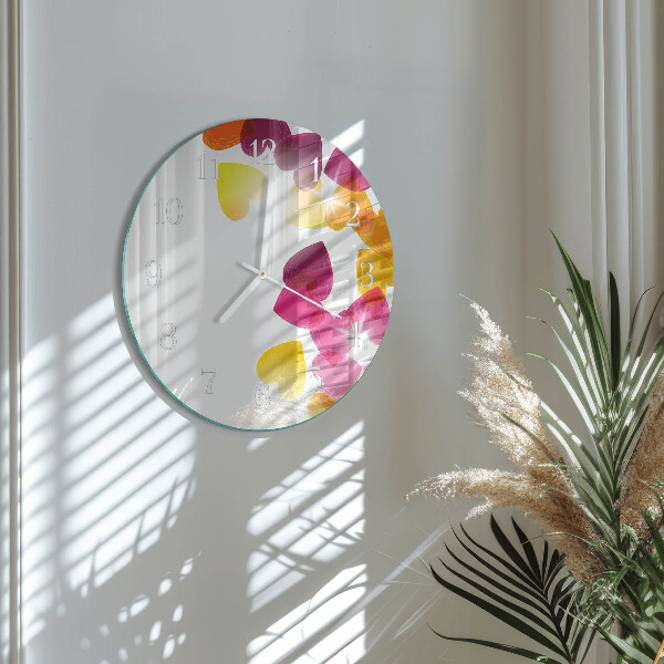 Glas wanduhr Bunte Herzen
