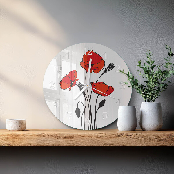 Glas wanduhr Mohn