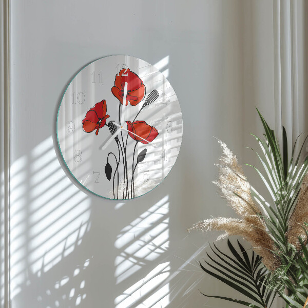 Glas wanduhr Mohn