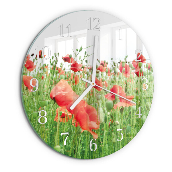 Glas wanduhr Mohnblumen