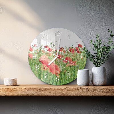 Glas wanduhr Mohnblumen