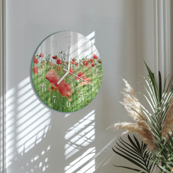 Glas wanduhr Mohnblumen