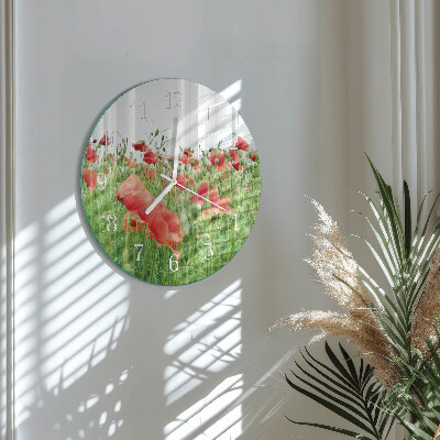 Glas wanduhr Mohnblumen