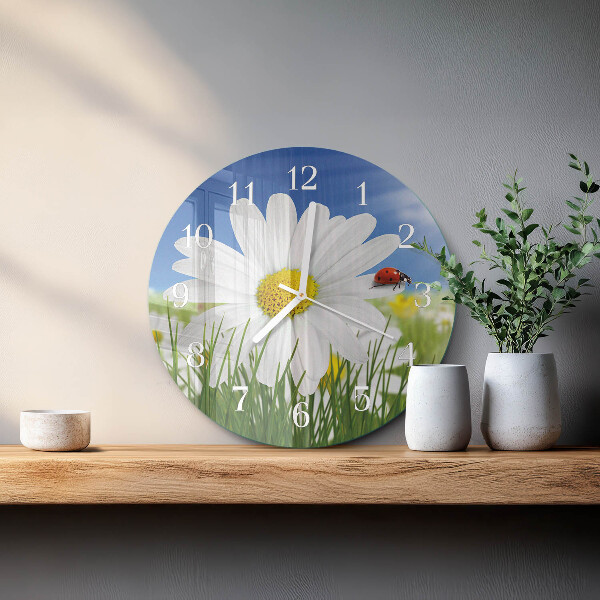 Glas wanduhr Blume und Marienkäfer