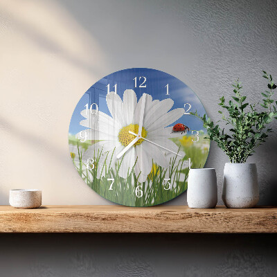 Glas wanduhr Blume und Marienkäfer