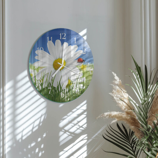 Glas wanduhr Blume und Marienkäfer
