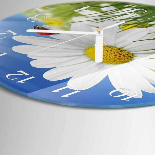 Glas wanduhr Blume und Marienkäfer