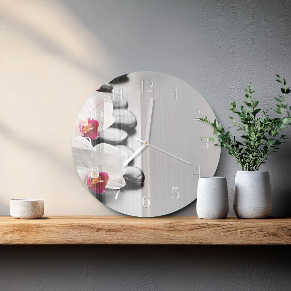 Glas wanduhr Orchideensteine