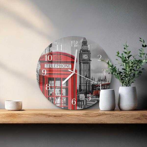 Glas wanduhr Rote Telefonzelle