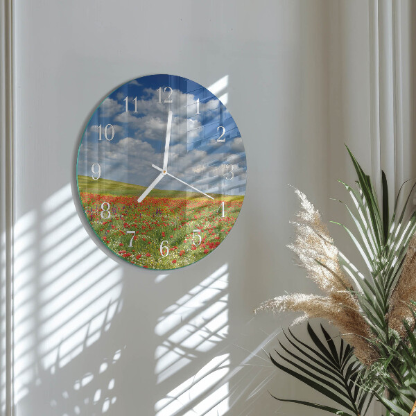 Glas wanduhr Mohnfeld