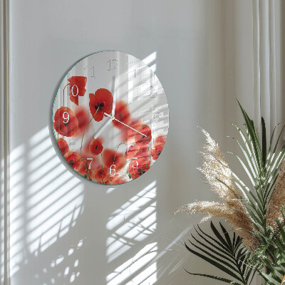 Glas wanduhr Mohnblumen