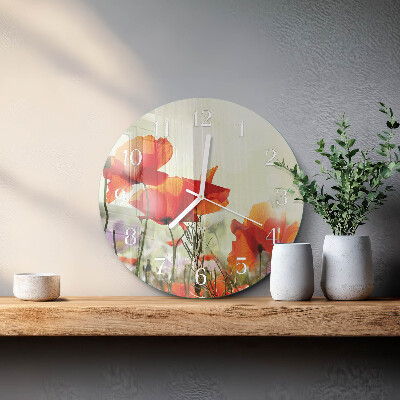 Glas wanduhr Mohnblumen