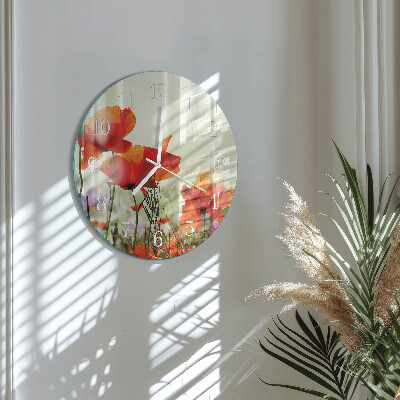 Glas wanduhr Mohnblumen