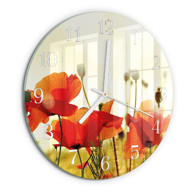 Glas wanduhr Mohnblumen