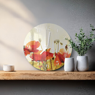Glas wanduhr Mohnblumen