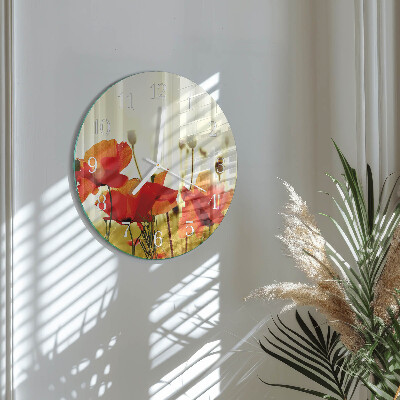 Glas wanduhr Mohnblumen