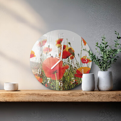 Glas wanduhr Mohnblumen