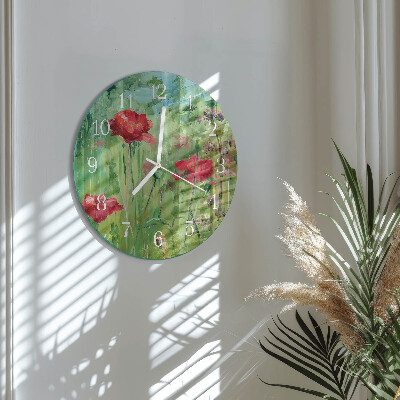 Glas wanduhr Mohnblumen