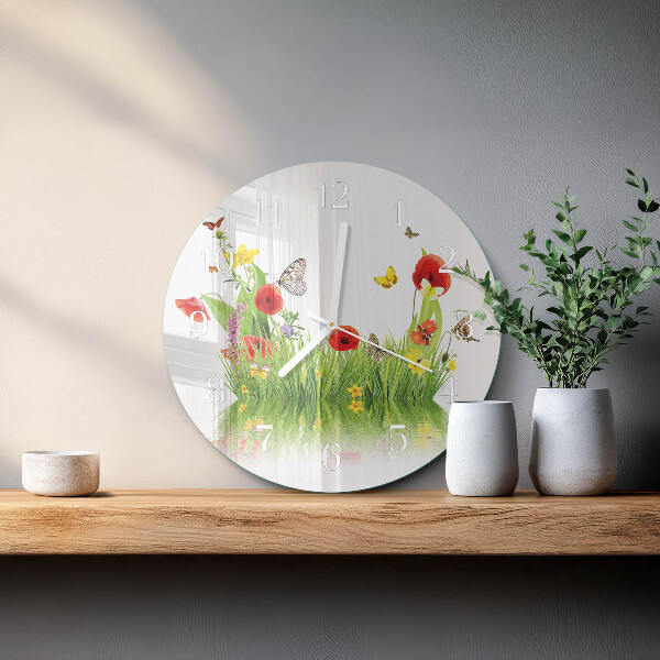 Glas wanduhr Wiese