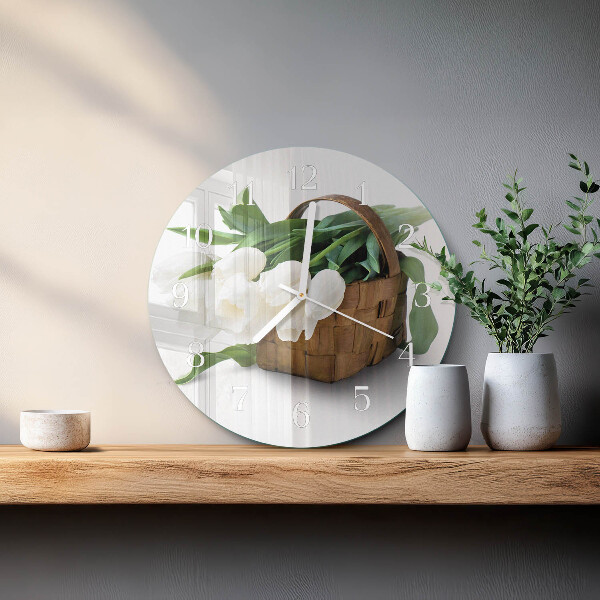 Glas wanduhr Korb mit Tulpen