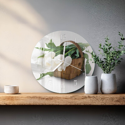 Glas wanduhr Korb mit Tulpen