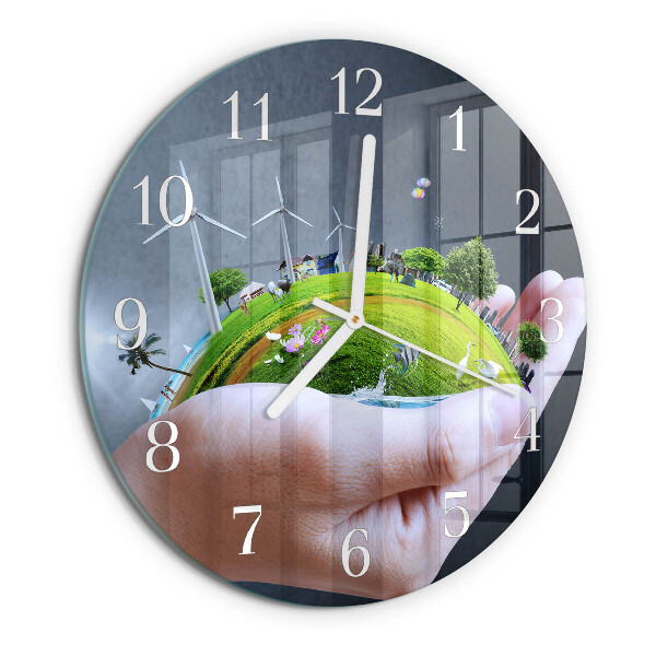 Glas wanduhr Hand Erde