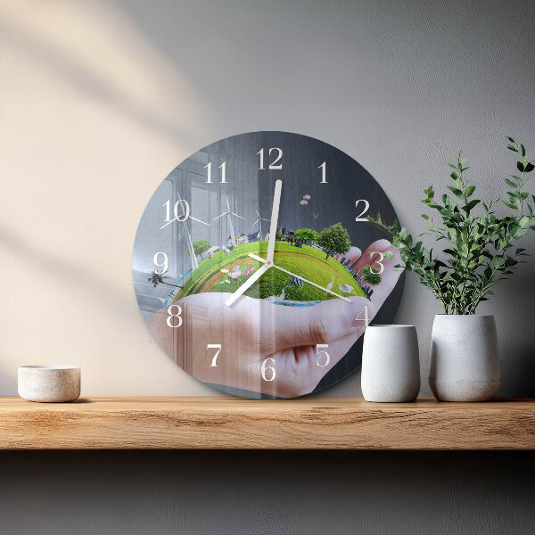 Glas wanduhr Hand Erde