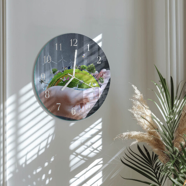 Glas wanduhr Hand Erde