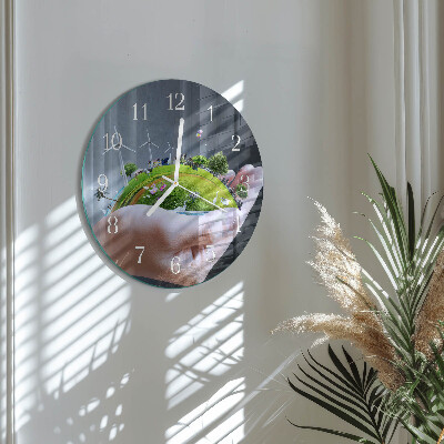 Glas wanduhr Hand Erde