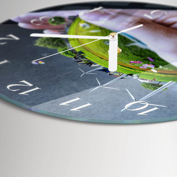 Glas wanduhr Hand Erde