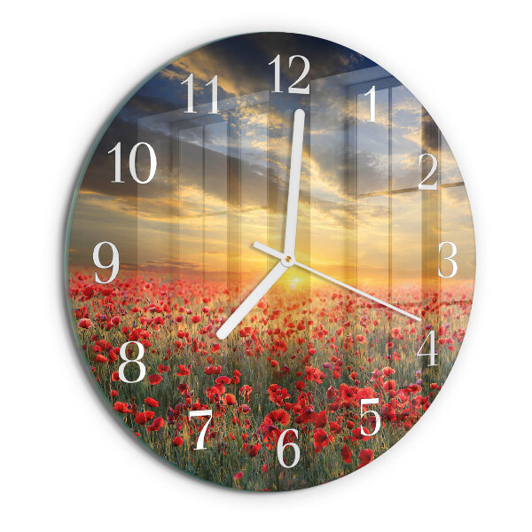 Glas wanduhr Mohnfeld