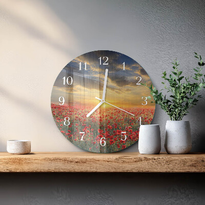 Glas wanduhr Mohnfeld