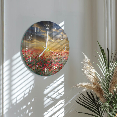 Glas wanduhr Mohnfeld