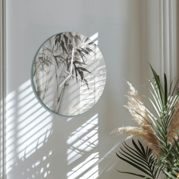 Glas wanduhr Bambus