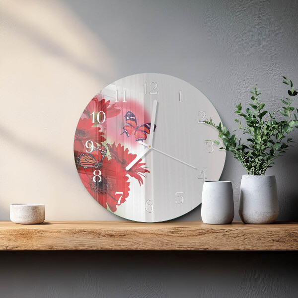 Glas wanduhr Gerbera