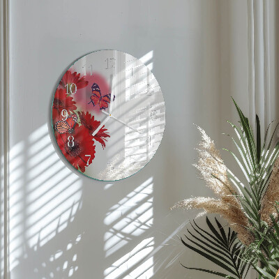 Glas wanduhr Gerbera