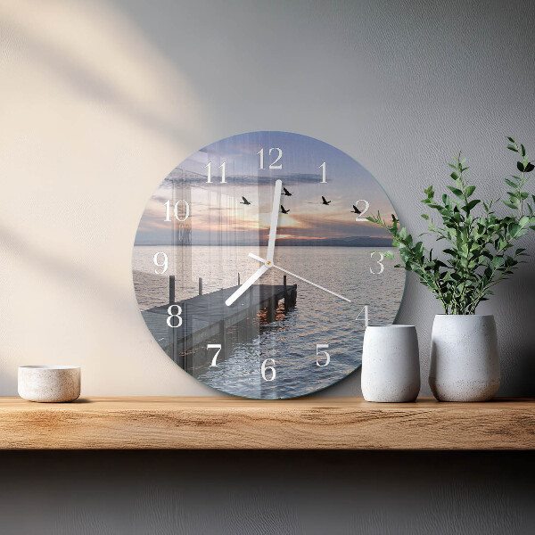 Glas wanduhr Vögel am See