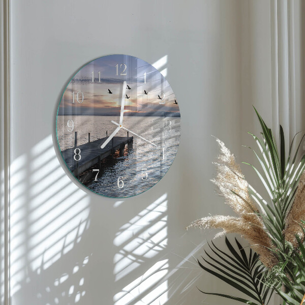 Glas wanduhr Vögel am See