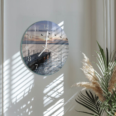 Glas wanduhr Vögel am See