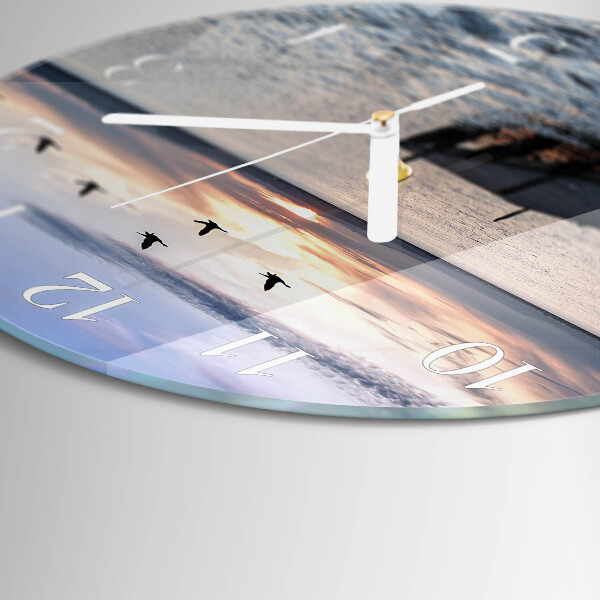 Glas wanduhr Vögel am See