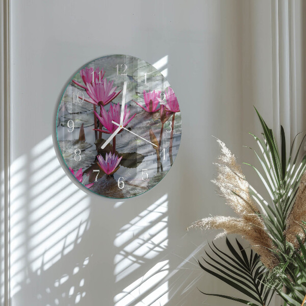 Glas wanduhr Seerosen