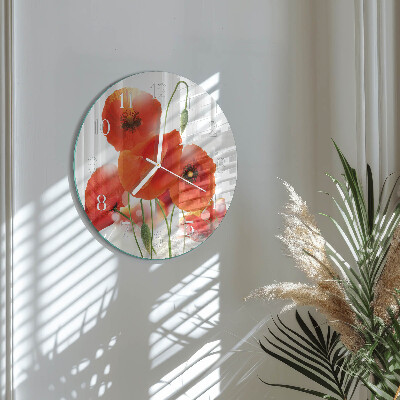 Glas wanduhr Mohnblumen