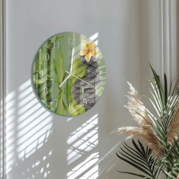 Glas wanduhr Bambussteine