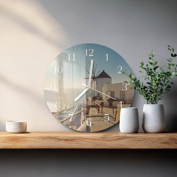 Glas wanduhr Santorini
