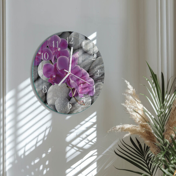 Glas wanduhr Orchideensteine