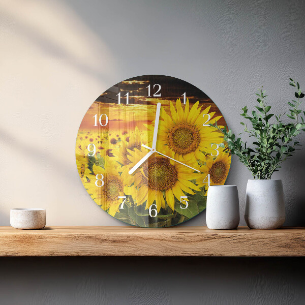 Glas wanduhr Sonnenblumen