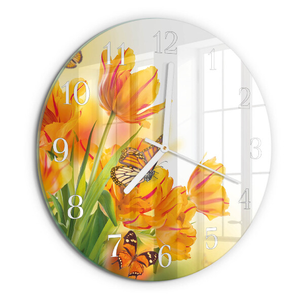 Glas wanduhr Tulpen
