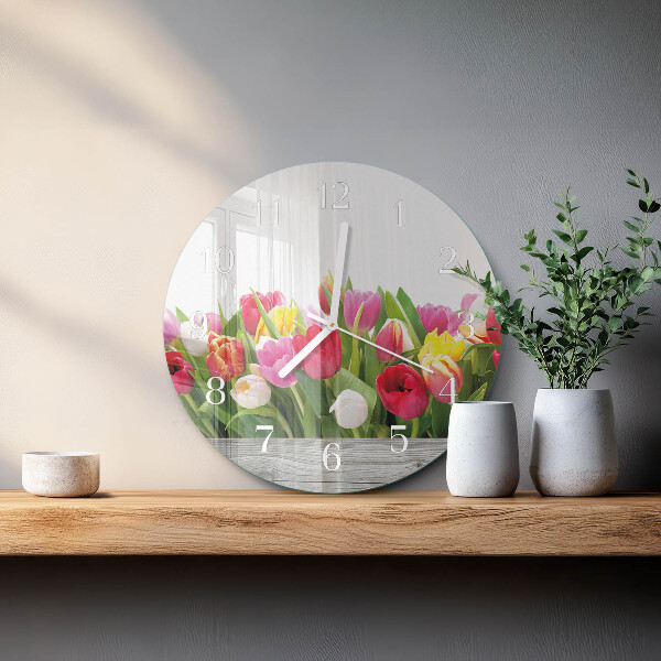 Glas wanduhr Tulpen