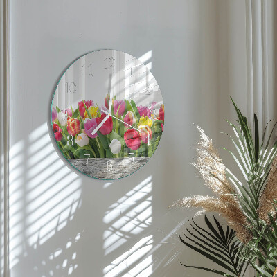Glas wanduhr Tulpen
